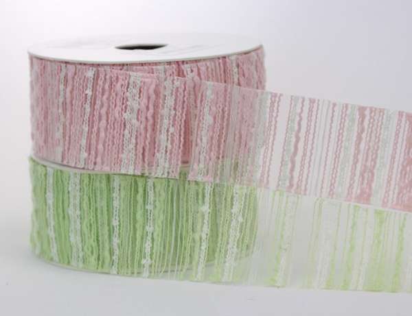 Tischband, Band Bouclisse in Rosa und Lindgrün - B2
