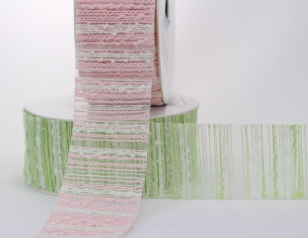 Tischband, Band Bouclisse in Rosa und Lindgrün - B3