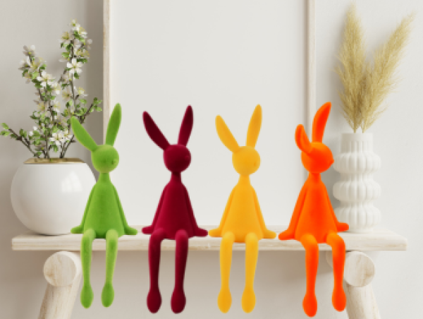 Sitzender Osterhase – Beflockte Dekofigur in 4 Farben - 1