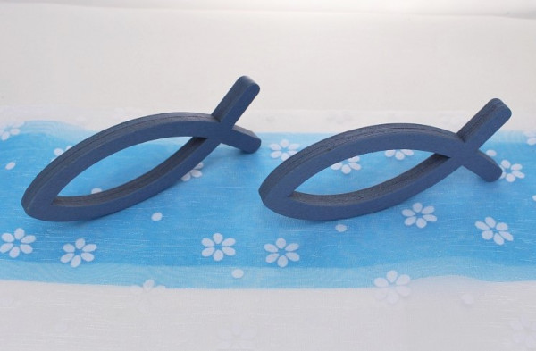 große, blaue Fische aus Holz - Serviettenhalter - 2
