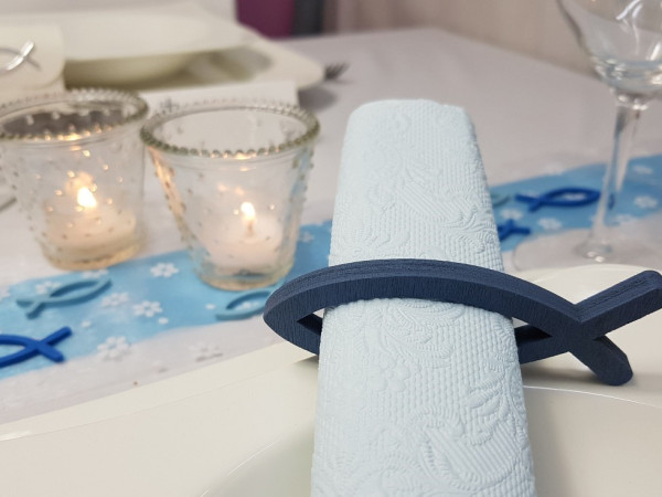 große, blaue Fische aus Holz - Serviettenhalter - 2