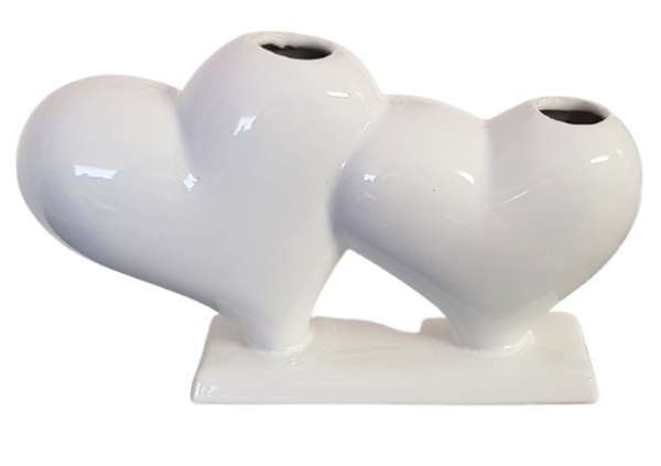 Eine weiße Keramikvase "Alena" - zwei glasierte Herzen auf einem Sockel - 3 Eine weiße Keramikvase "Alena" - zwei glasierte Herzen auf einem Sockel - 3