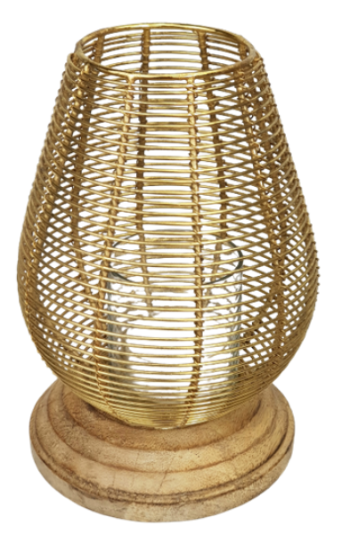 Windlicht "Purna" aus Metall mit Holzfuß - 1 Windlicht "Purna" aus Metall mit Holzfuß - 1
