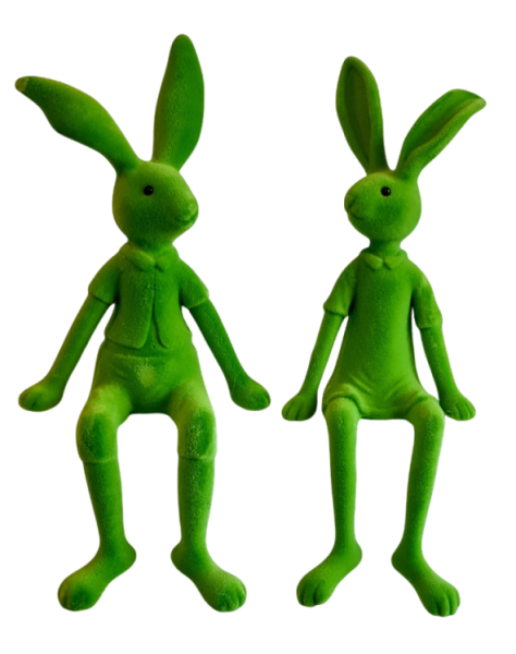 Grünes Hasenpärchen Lotte und Leo als sitzende Osterdeko aus beflocktem Kunststoff