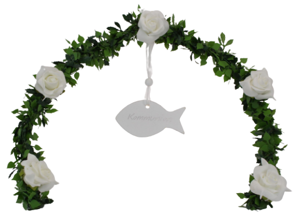 Ehrenplatzdeko, Ehrenplatz Ranke aus Rosenblättern, Rosen und einem Fisch - B1