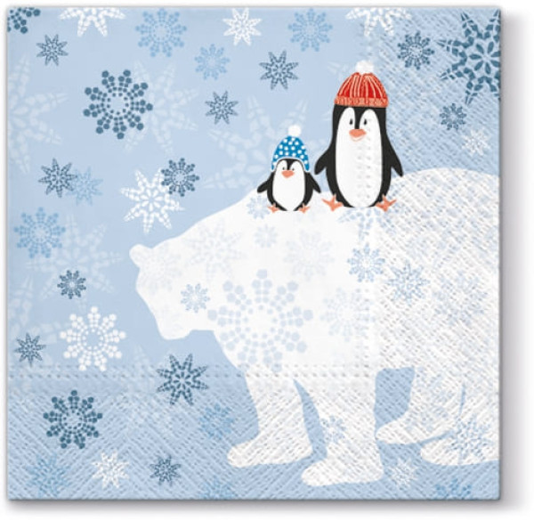 Weihnachtsservietten "Winter Friends" zwei Pinguine auf Eisbär Weihnachtsservietten "Winter Friends" zwei Pinguine auf Eisbär
