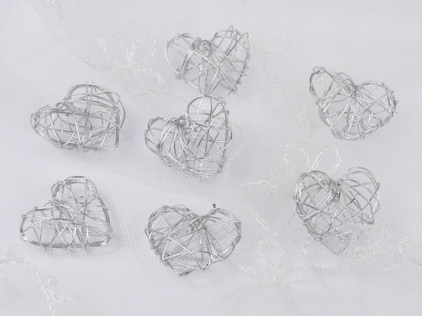 10 Herzen aus Silberdraht 2,5 cm