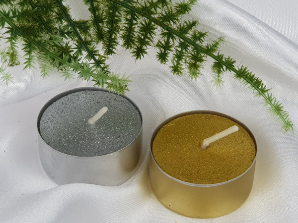 Teelichter in Aluminiumhülle - glitzernd in Silber oder Gold 1 Teelichter in Aluminiumhülle - glitzernd in Silber oder Gold 1