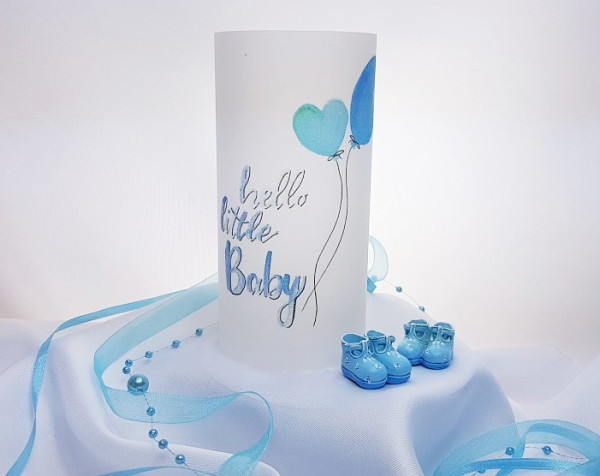 Pergament-Windlicht, Tischlicht, Lichthülle "Hallo little Baby" zur Taufe - 1 Pergament-Windlicht, Tischlicht, Lichthülle "Hallo little Baby" zur Taufe - 1