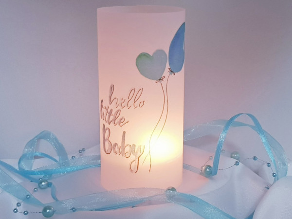 Pergament-Windlicht, Tischlicht, Lichthülle "Hallo little Baby" zur Taufe - 3 Pergament-Windlicht, Tischlicht, Lichthülle "Hallo little Baby" zur Taufe - 3