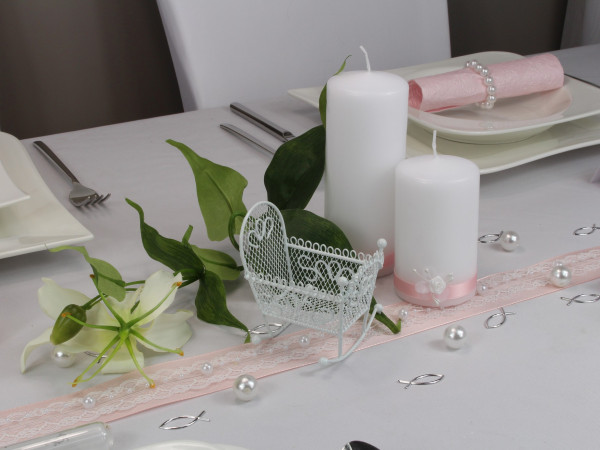Stumpenkerze weiß oder creme mit einem Satinband und einer Blume 4