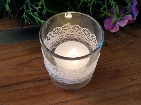 Kleines Windlicht mit Spitze, Vintage Look 2