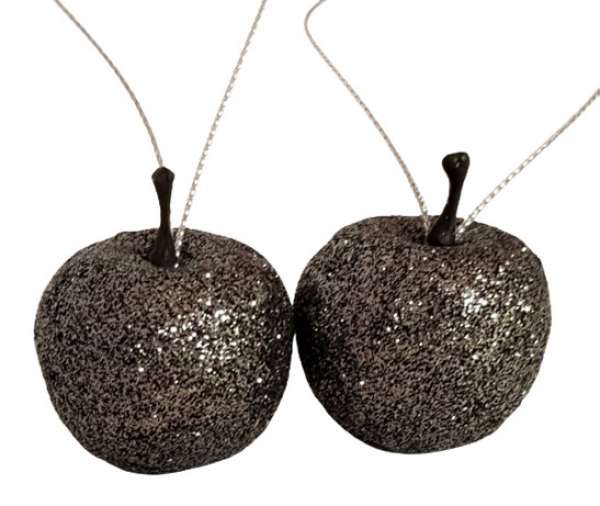 Streudeko, Dekoartikel - 3 kleine Glitzeräpfel in der Farbe schwarz - 2 Streudeko, Dekoartikel - 3 kleine Glitzeräpfel in der Farbe schwarz - 2