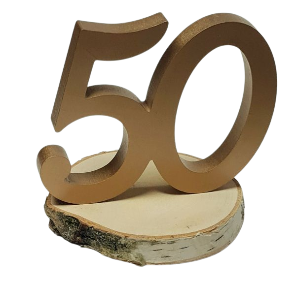 Aufsteller 50 auf Birkenscheibe - zur Goldhochzeit, Geburtstag - 2