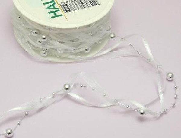 Band mit Satin, Organza und Perlen silber oder gold 3