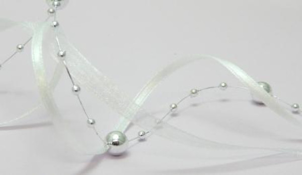 Band mit Satin, Organza und Perlen silber oder gold 1