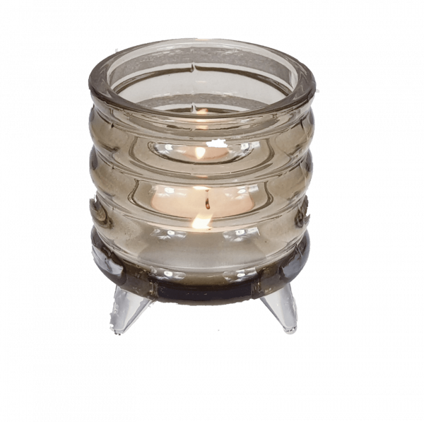 beiges Windlichtglas mit Füßen aus Glas 2 beiges Windlichtglas mit Füßen aus Glas 2