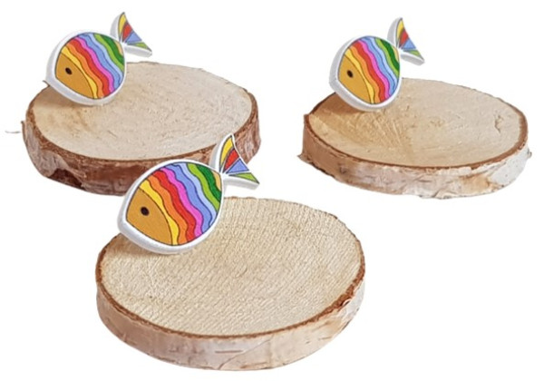 Kleine Birkenscheibe mit einem Fisch - 2 Kleine Birkenscheibe mit einem Fisch - 2