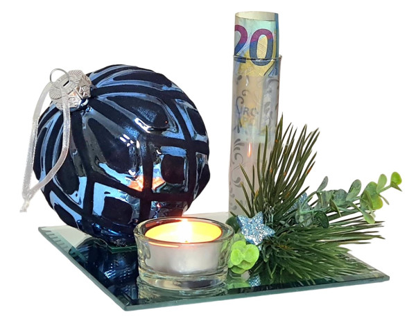 Weihnachtliches Geldgeschenk Teelichthalter "Blue Pearl" - 1 Weihnachtliches Geldgeschenk Teelichthalter "Blue Pearl" - 1