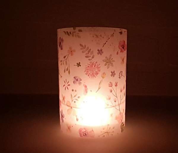 Pergament-Windlicht, Tischlicht mit bunten Blumen - 3 Pergament-Windlicht, Tischlicht mit bunten Blumen - 3