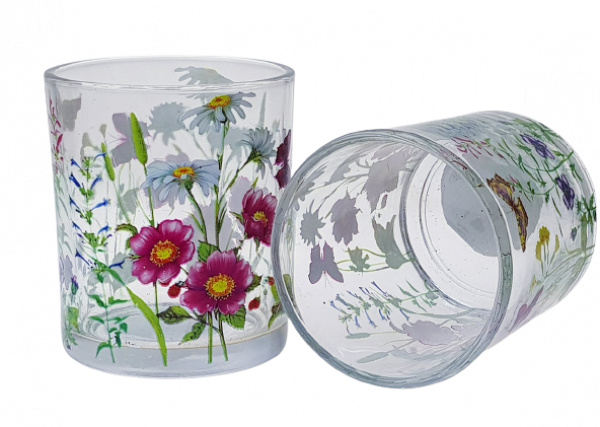 Windlichtglas mit bunten Blumen - 2 Windlichtglas mit bunten Blumen - 2