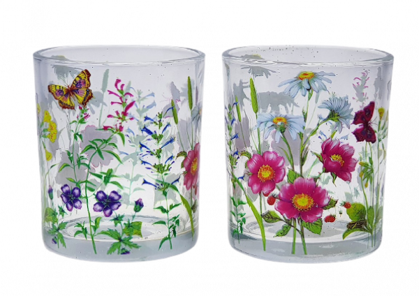 Windlichtglas mit bunten Blumen - 1 Windlichtglas mit bunten Blumen - 1