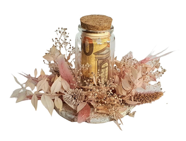 Geldgeschenk mit Trockenblumen im Bohostyle in der Farbe Zartrosa - 1