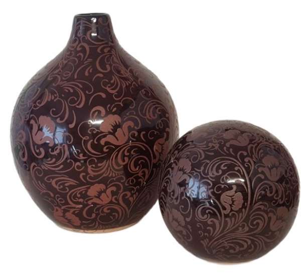 Keramikkugel 11,5 cm - braune Deko-Kugel - 3 Keramikkugel 11,5 cm - braune Deko-Kugel - 3