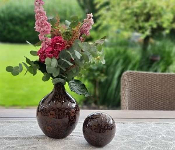 Keramikvase 21 cm hoch - florales Muster - 2 Keramikvase 21 cm hoch - florales Muster - 2