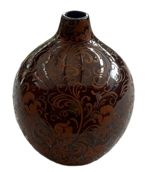 Keramikvase 21 cm hoch - florales Muster - 1 Keramikvase 21 cm hoch - florales Muster - 1