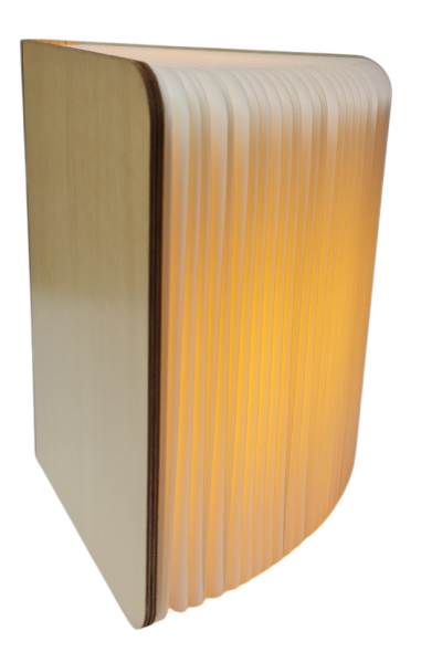 Geschlossene Buchlampe aus Holz als stilvolles Wohnaccessoire im Rega