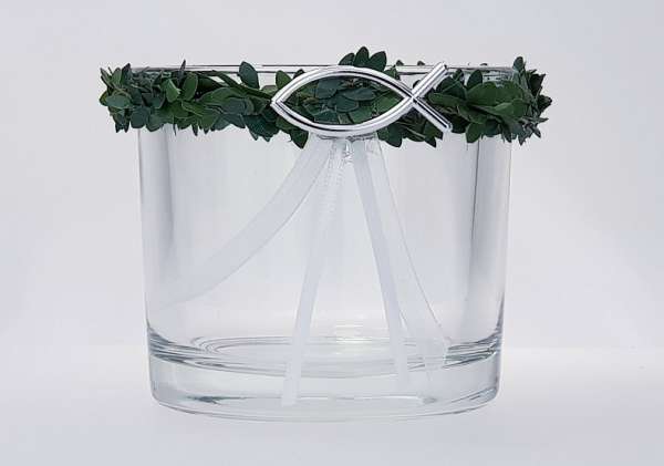 Glaswindlicht mit Buchs und einem Fisch - 2 Glaswindlicht mit Buchs und einem Fisch - 2