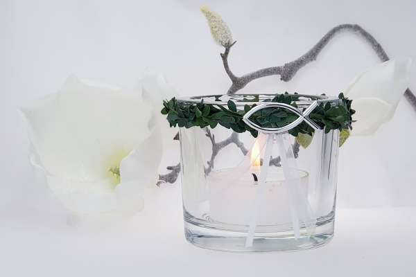 Glaswindlicht mit Buchs und einem Fisch - 5 Glaswindlicht mit Buchs und einem Fisch - 5