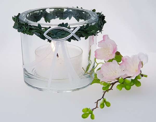 Glaswindlicht mit Buchs und einem Fisch - 3 Glaswindlicht mit Buchs und einem Fisch - 3