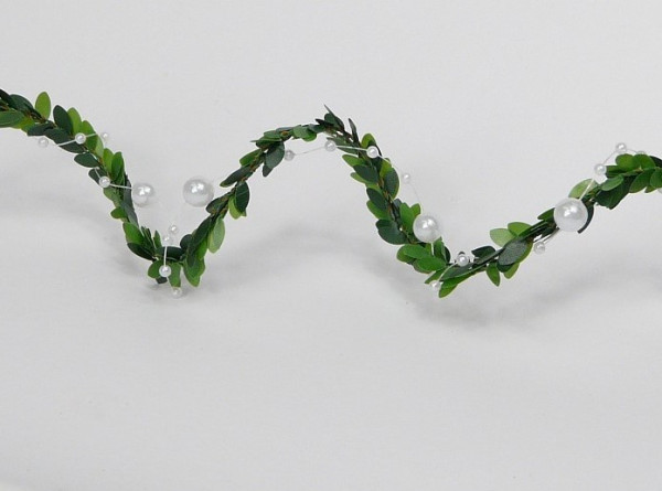Tischgirlande - flexible Girlande aus Kunst-Buchs mit Perlen 2
