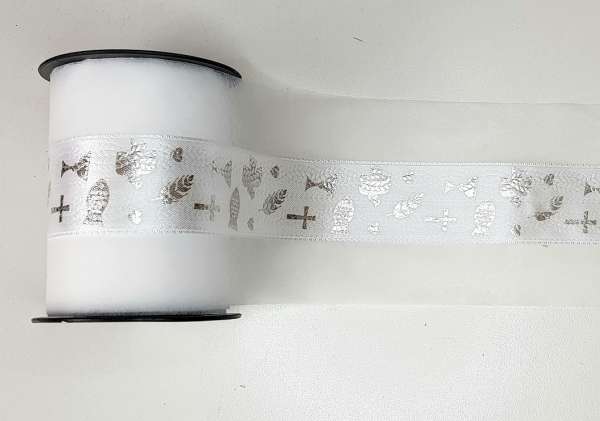 weißes Band mit christlichen Symbolen, 10 cm breit - 3