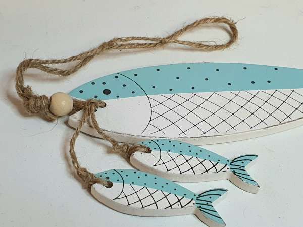 Anhänger, Fischhänger mit 3 Fischen und einer Kordel, blau - 2