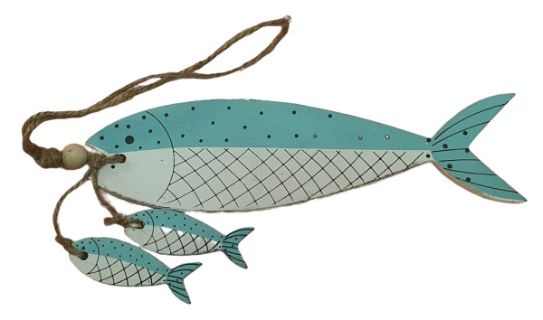 Anhänger, Fischhänger mit 3 Fischen und einer Kordel, blau - 1