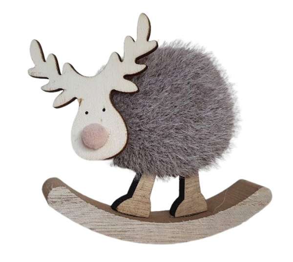 3 flauschige Elche auf einer Wippe als Deko für die Weihnachtszeit - 2