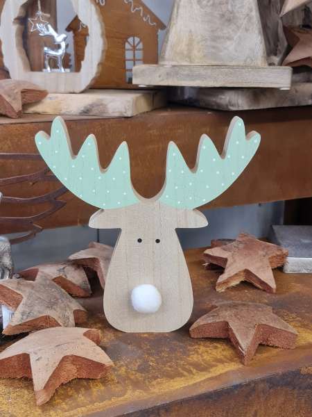 Rentierkopf aus Holz, 21 cm - schöne Holzdeko - 4 Rentierkopf aus Holz, 21 cm - schöne Holzdeko - 4