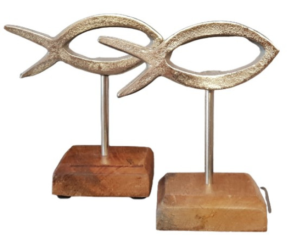 Standdeko Fisch auf einem Sockel aus Mangoholz - 2