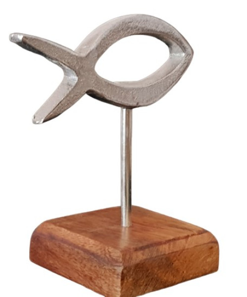 Standdeko Fisch auf einem Sockel aus Mangoholz - 3