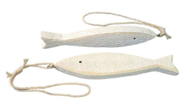 weißer Fisch aus Holz mit einer Schnur - Fischhänger im Shabby Chic - 3