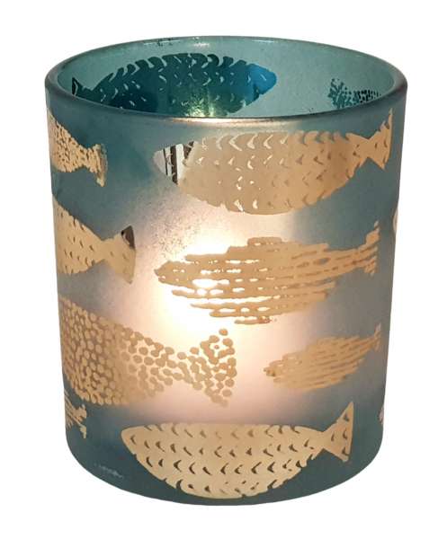 Türkises Windlicht mit goldenen Fischen - 3 Türkises Windlicht mit goldenen Fischen - 3
