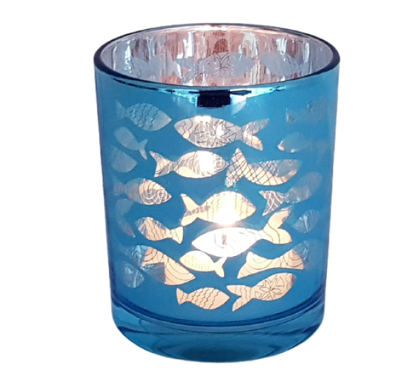 Blaues Windlicht mit Fischen - 3 Blaues Windlicht mit Fischen - 3