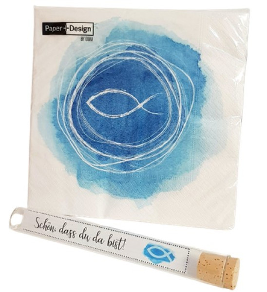 Servietten Fisch, aquarell, blau