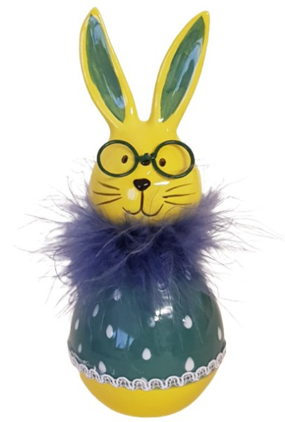 Osterhase aus Keramik in Grün/Gelb - 1