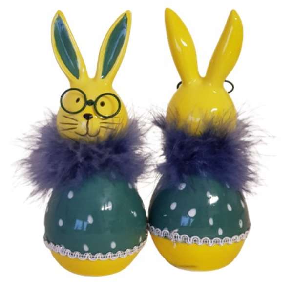 Osterhase aus Keramik in Grün/Gelb - 5