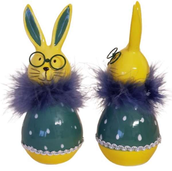 Osterhase aus Keramik in Grün/Gelb - 4