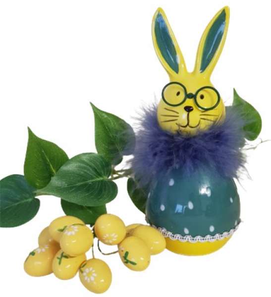 Osterhase aus Keramik in Grün/Gelb - 2